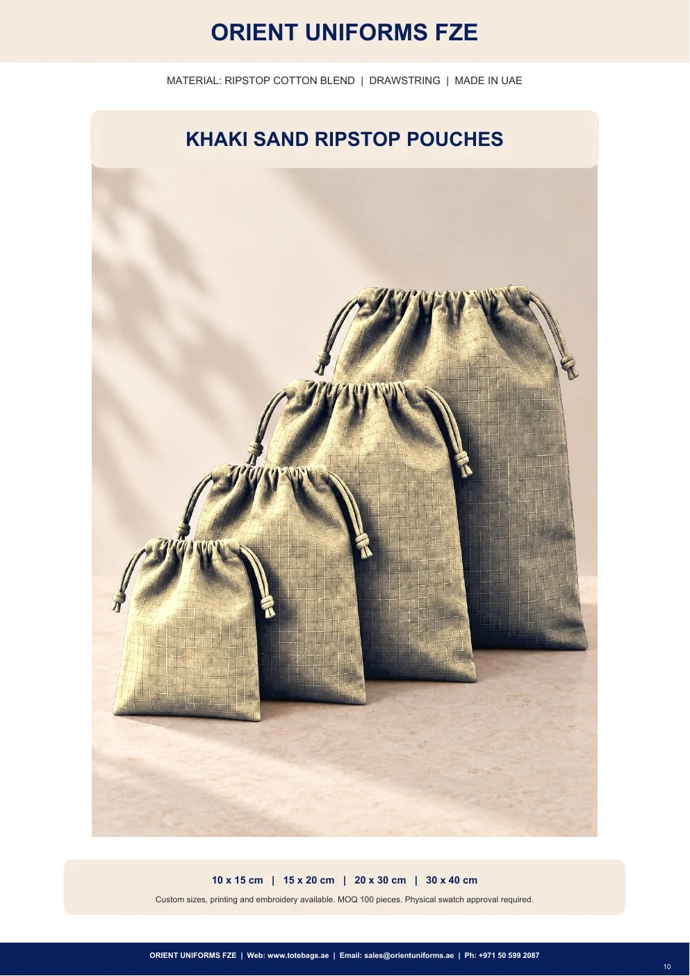 Khaki Sand Ripstop Drawstring Pouches