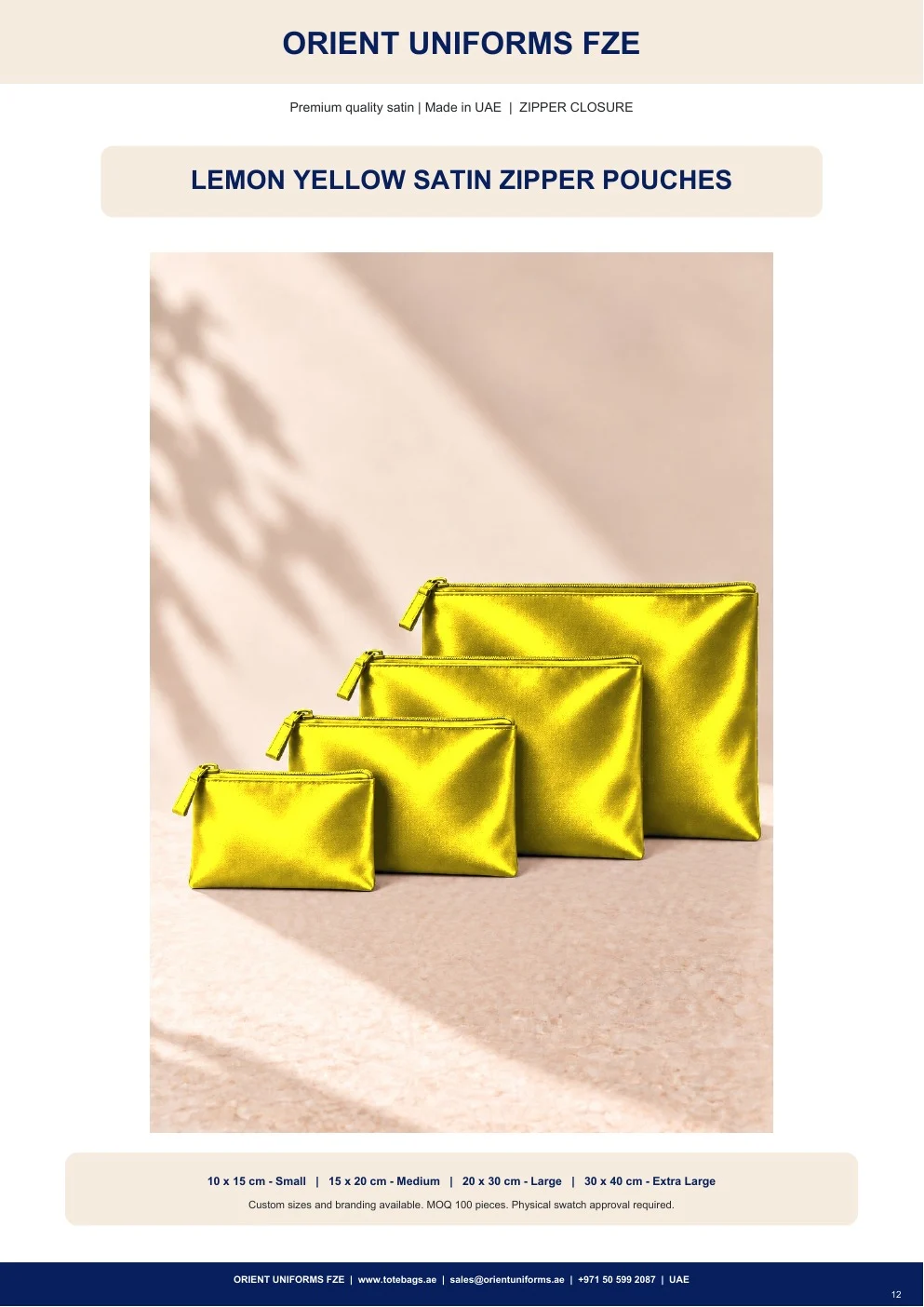 Lemon Yellow Satin Zipper Pouches