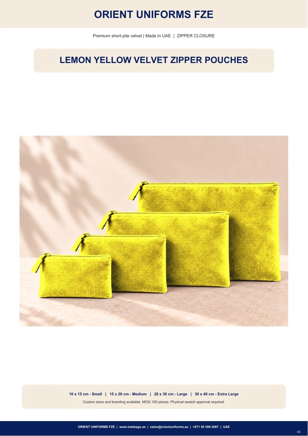 Lemon Yellow Velvet Zipper Pouches