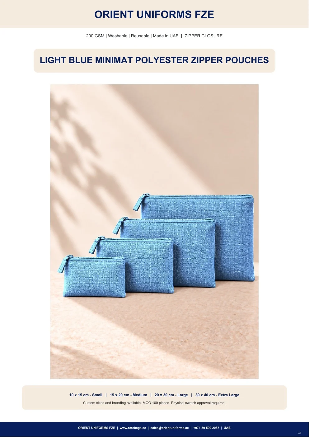 Light Blue Minimat Polyester Zipper Pouches