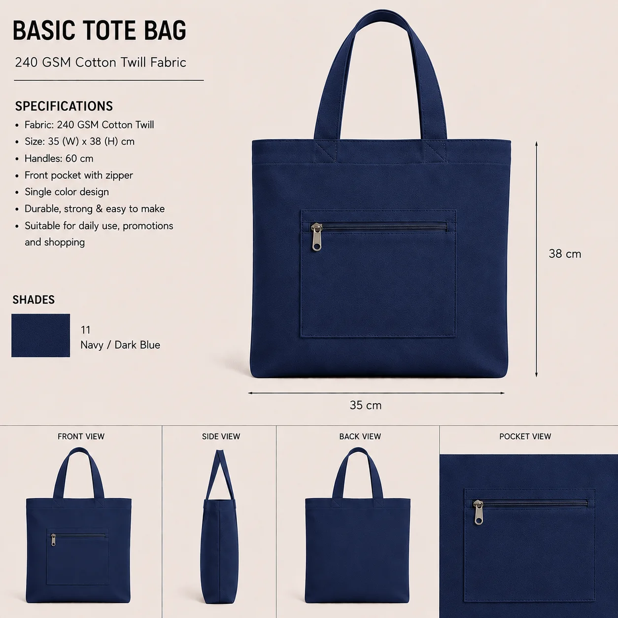 Light grey cotton tote