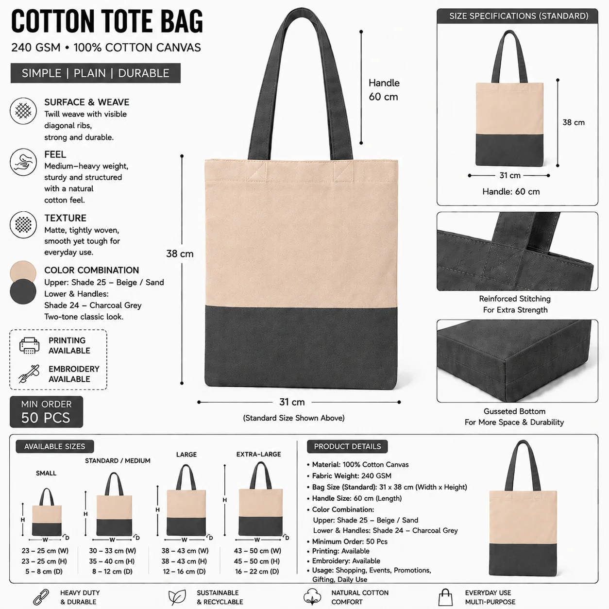Light Grey Cotton Tote Bag Event Shopper