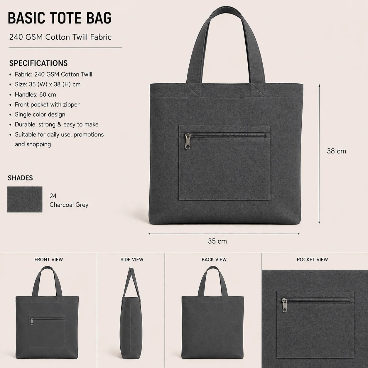 Light Grey Cotton Tote Bag Gift Shopper