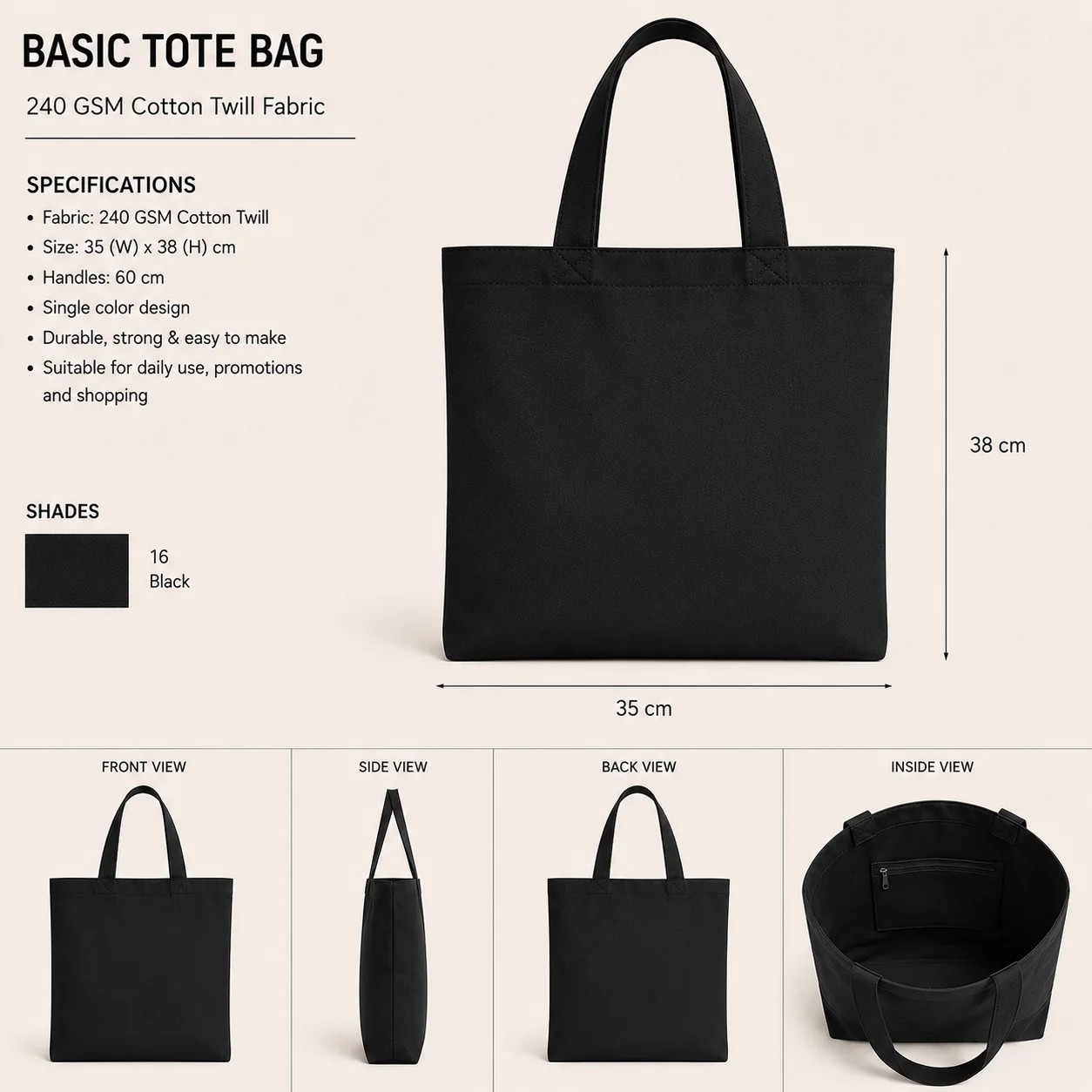 Light Grey Cotton Tote Bag Promotional Shopper