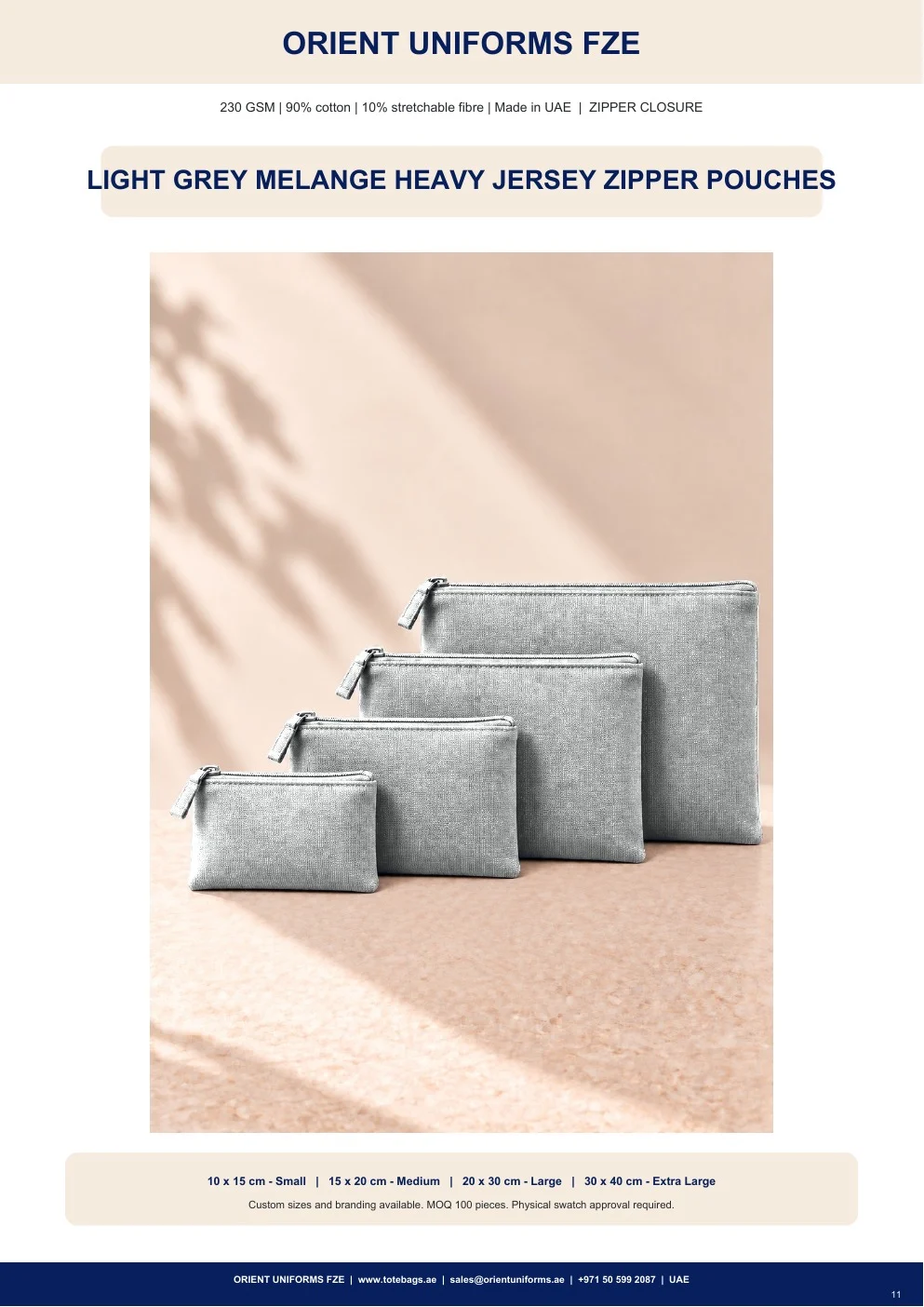 Light Grey Melange Heavy Jersey Zipper Pouches