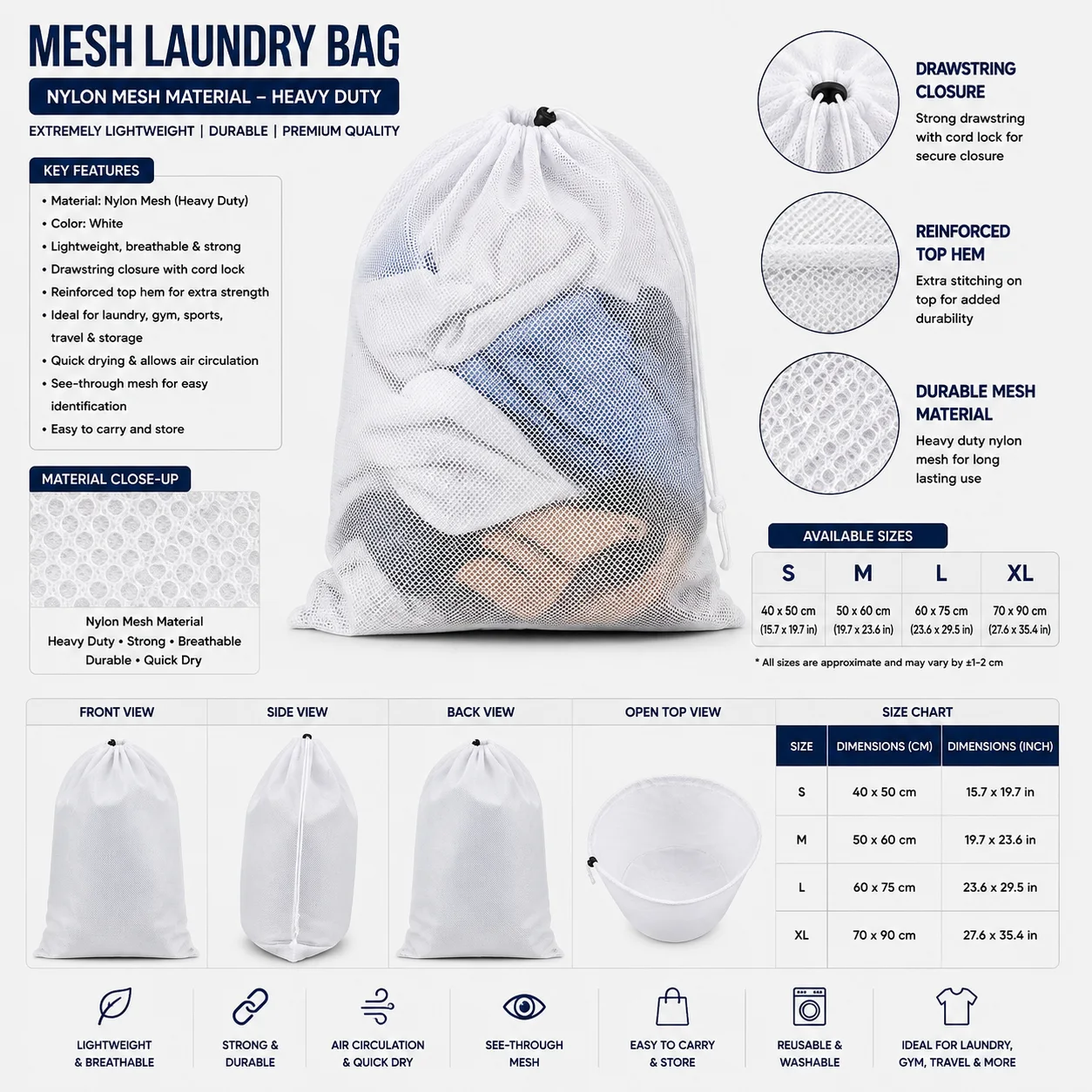 Light Grey Mesh Commercial Laundry Bag Light Grey Mesh Commercial Laundry Bag