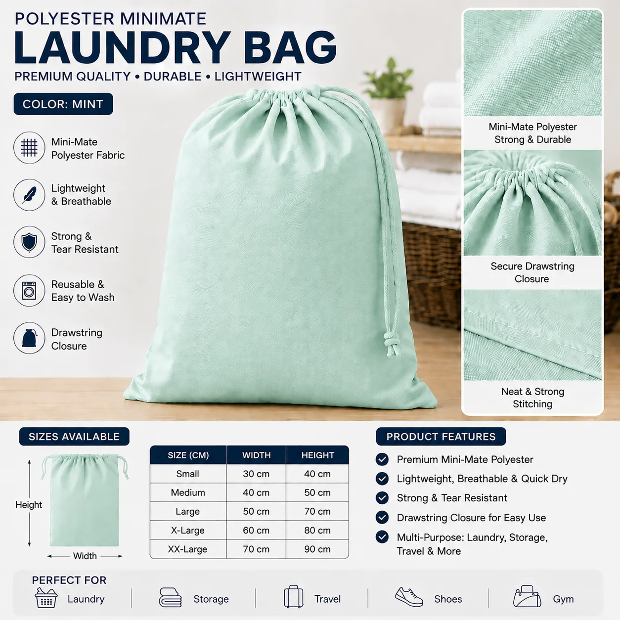 Light Grey Polyester Commercial Laundry Bag Light Grey Polyester Commercial Laundry Bag