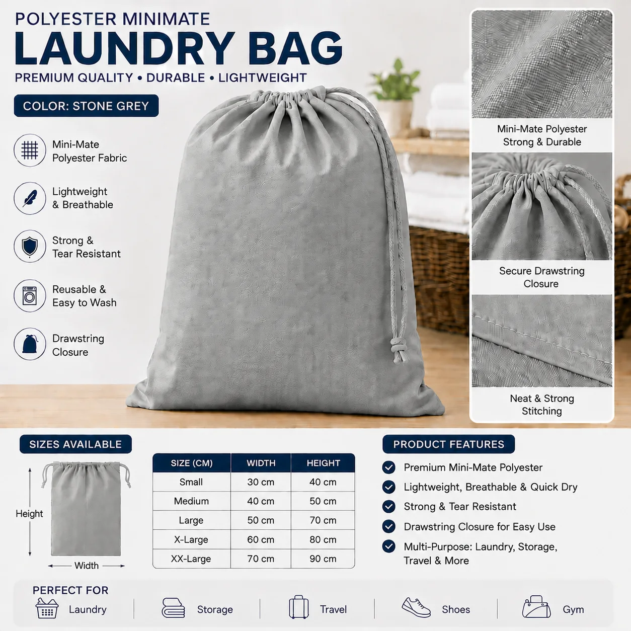Light Grey Polyester Hotel Laundry Bag Light Grey Polyester Hotel Laundry Bag