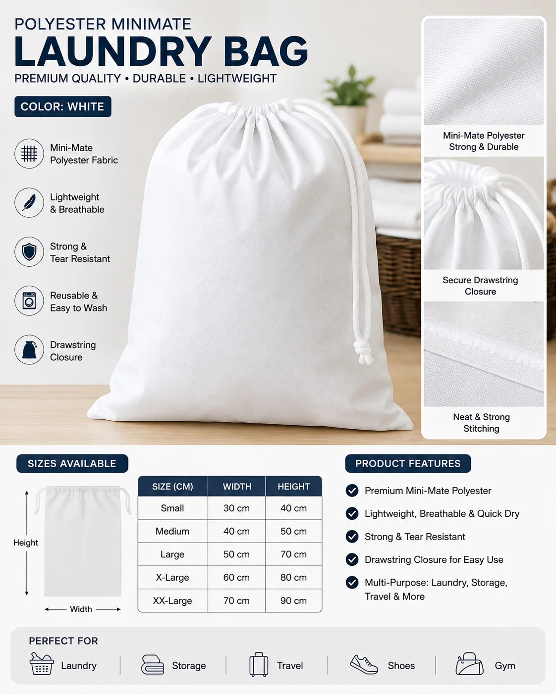 Light Grey Polyester Linen Collection Bag Light Grey Polyester Linen Collection Bag