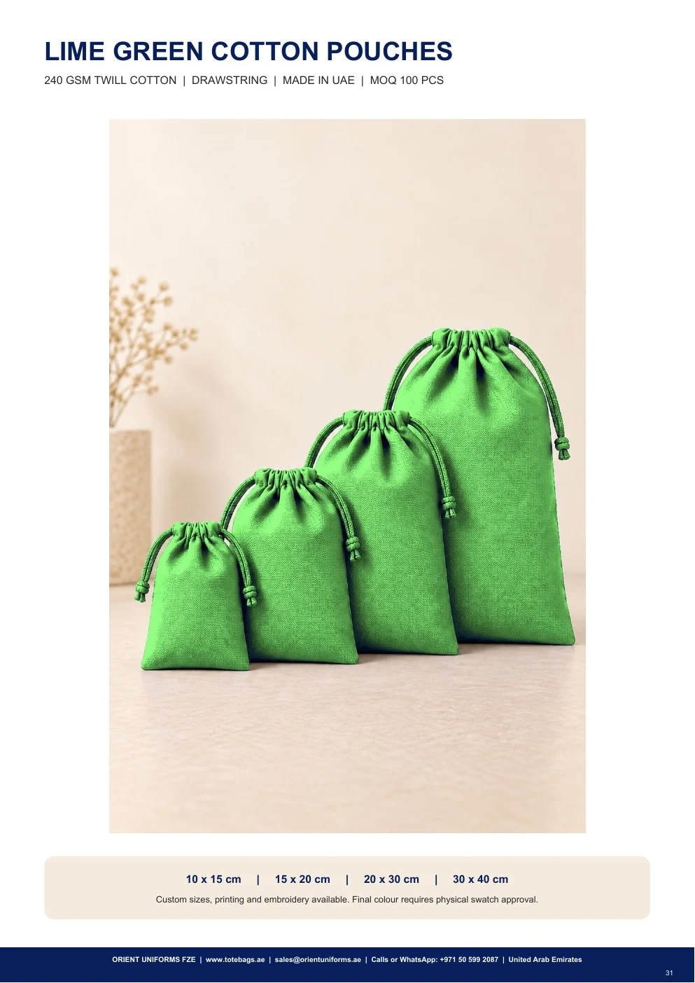 Lime Green Cotton Drawstring Pouches Lime Green Cotton Drawstring Pouches