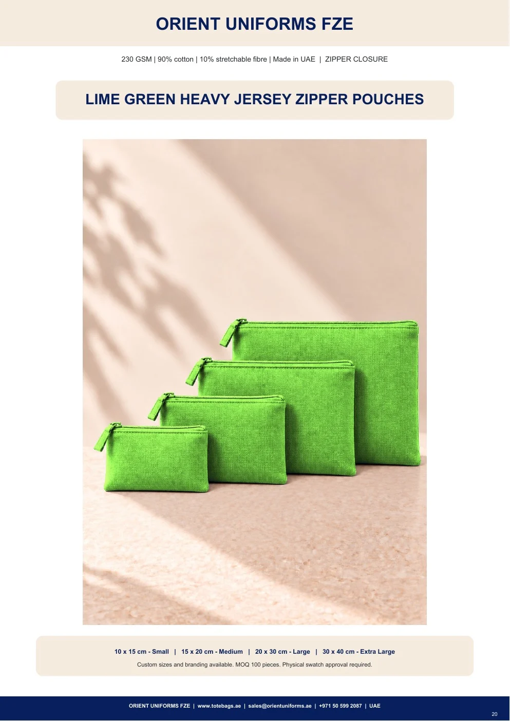 Lime Green Heavy Jersey Zipper Pouches