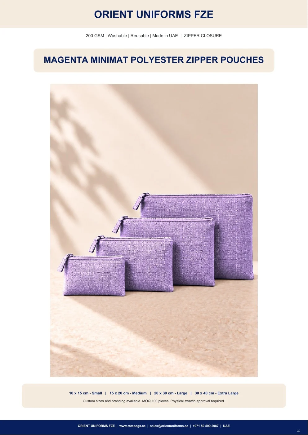 Magenta Minimat Polyester Zipper Pouches