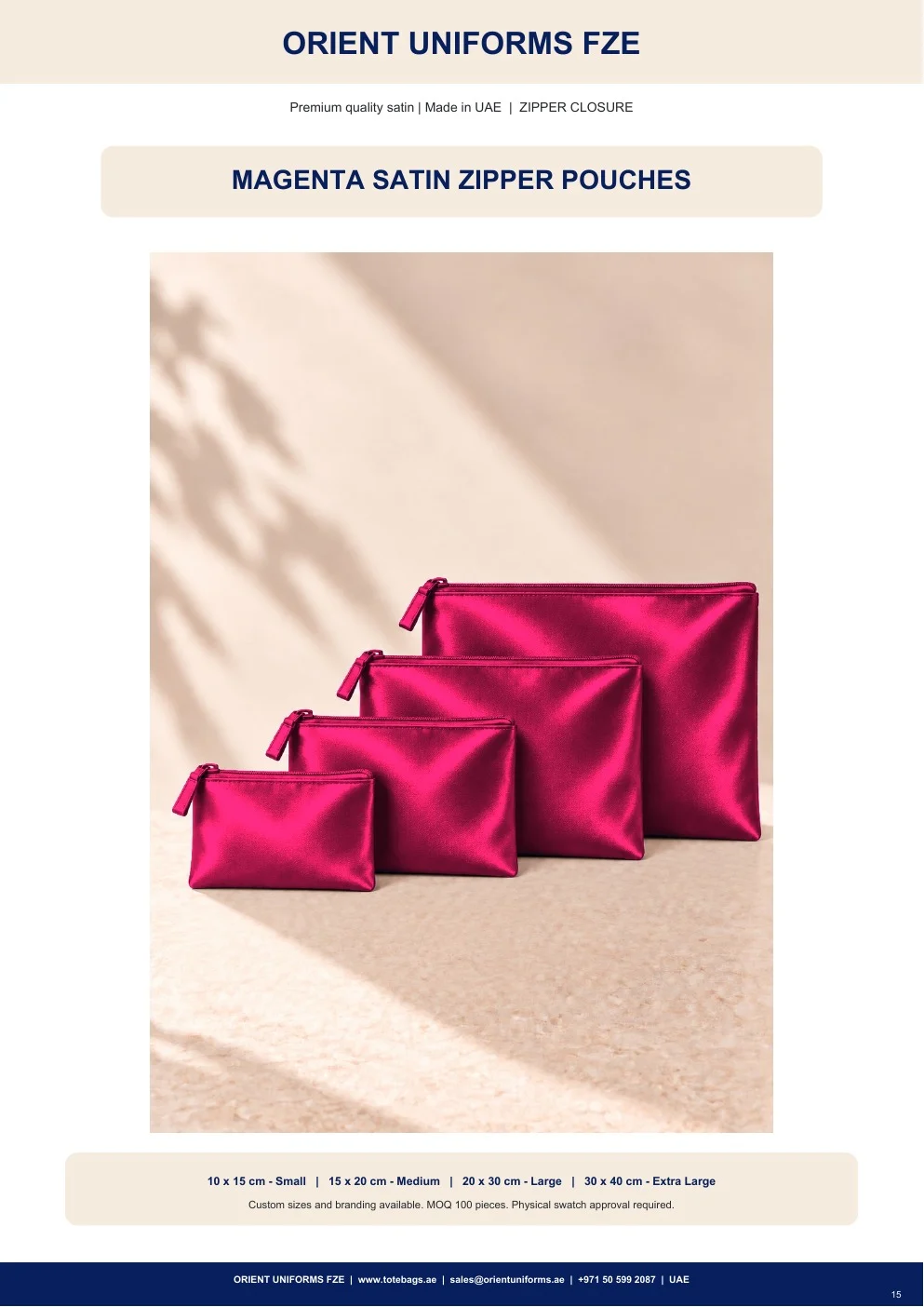 Magenta Satin Zipper Pouches