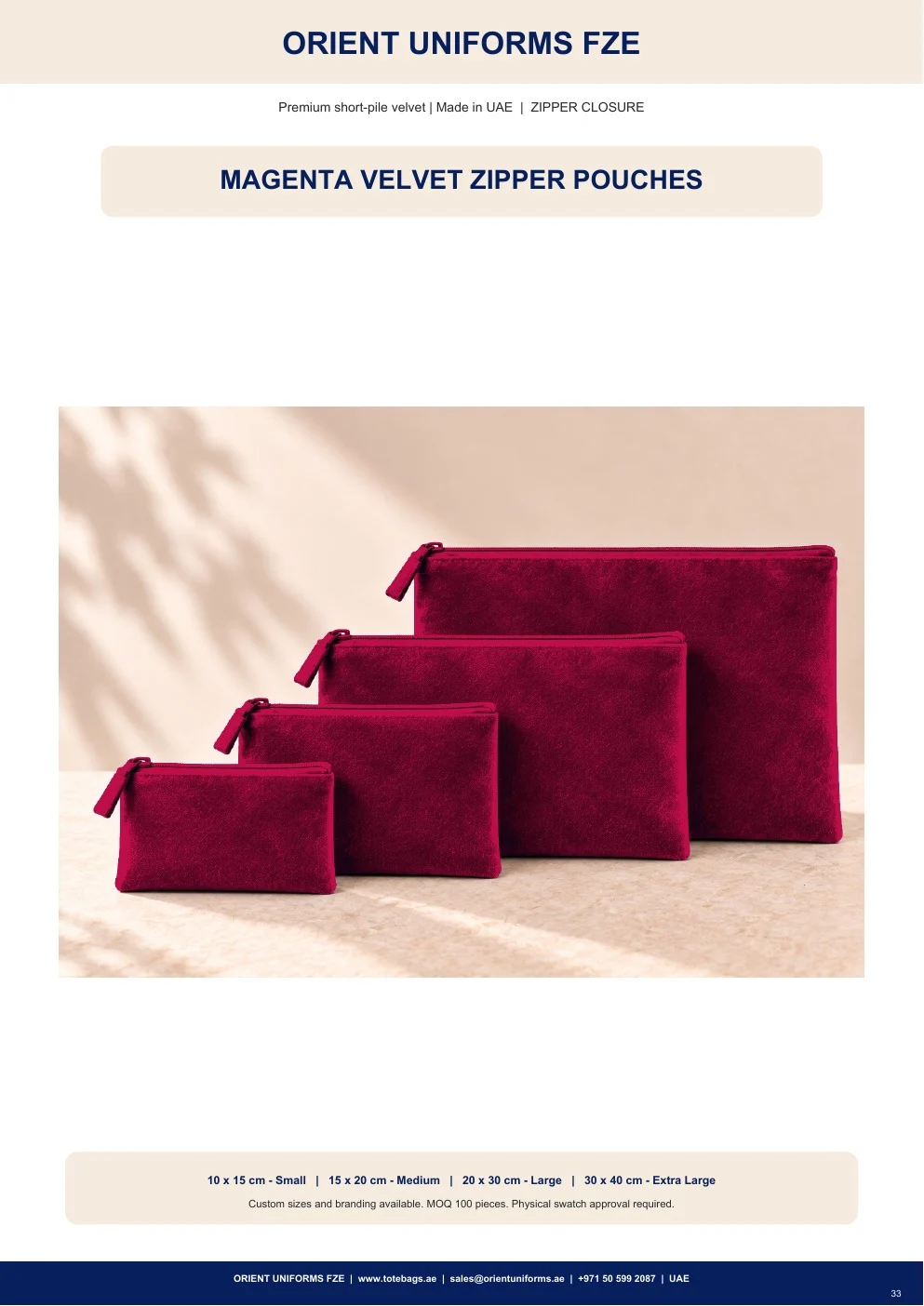 Magenta Velvet Zipper Pouches