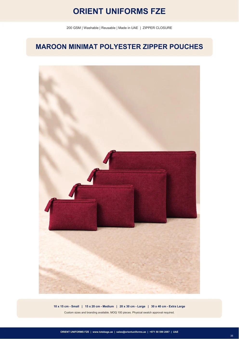 Maroon Minimat Polyester Zipper Pouches