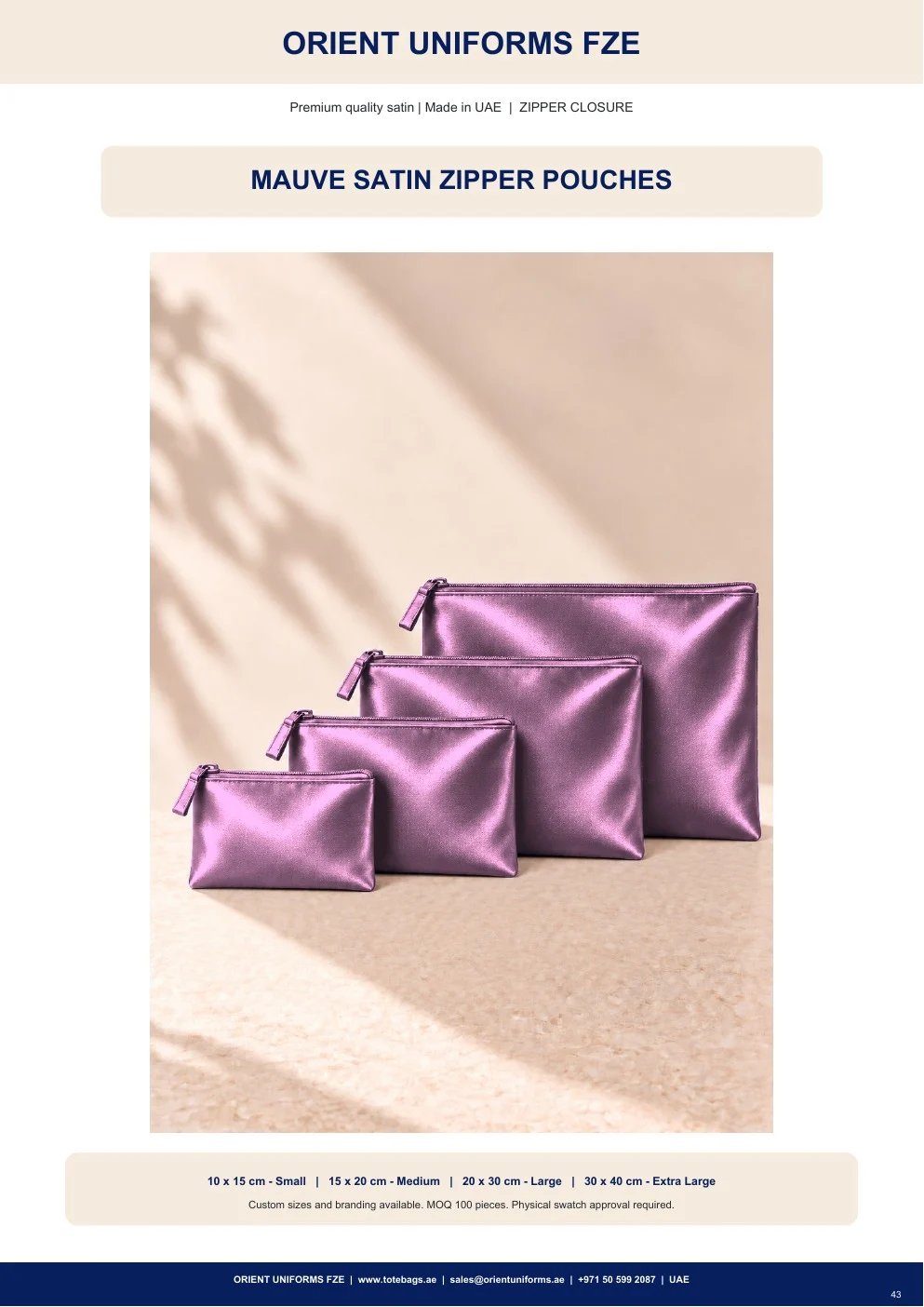 Mauve Satin Zipper Pouches