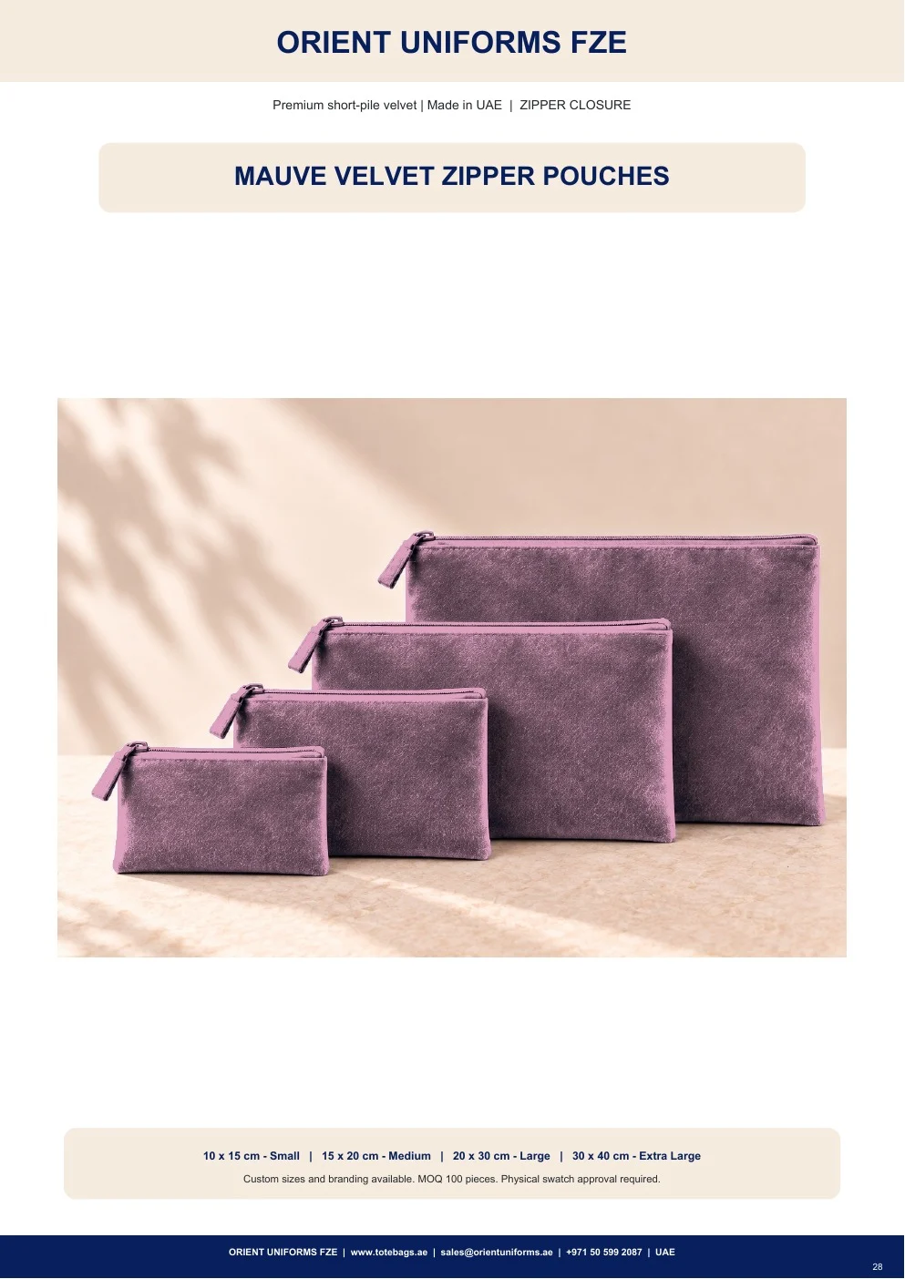 Mauve Velvet Zipper Pouches