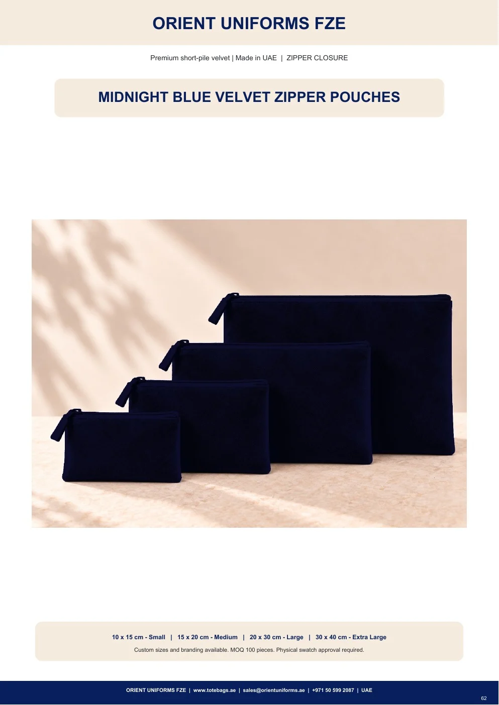Midnight Blue Velvet Zipper Pouches