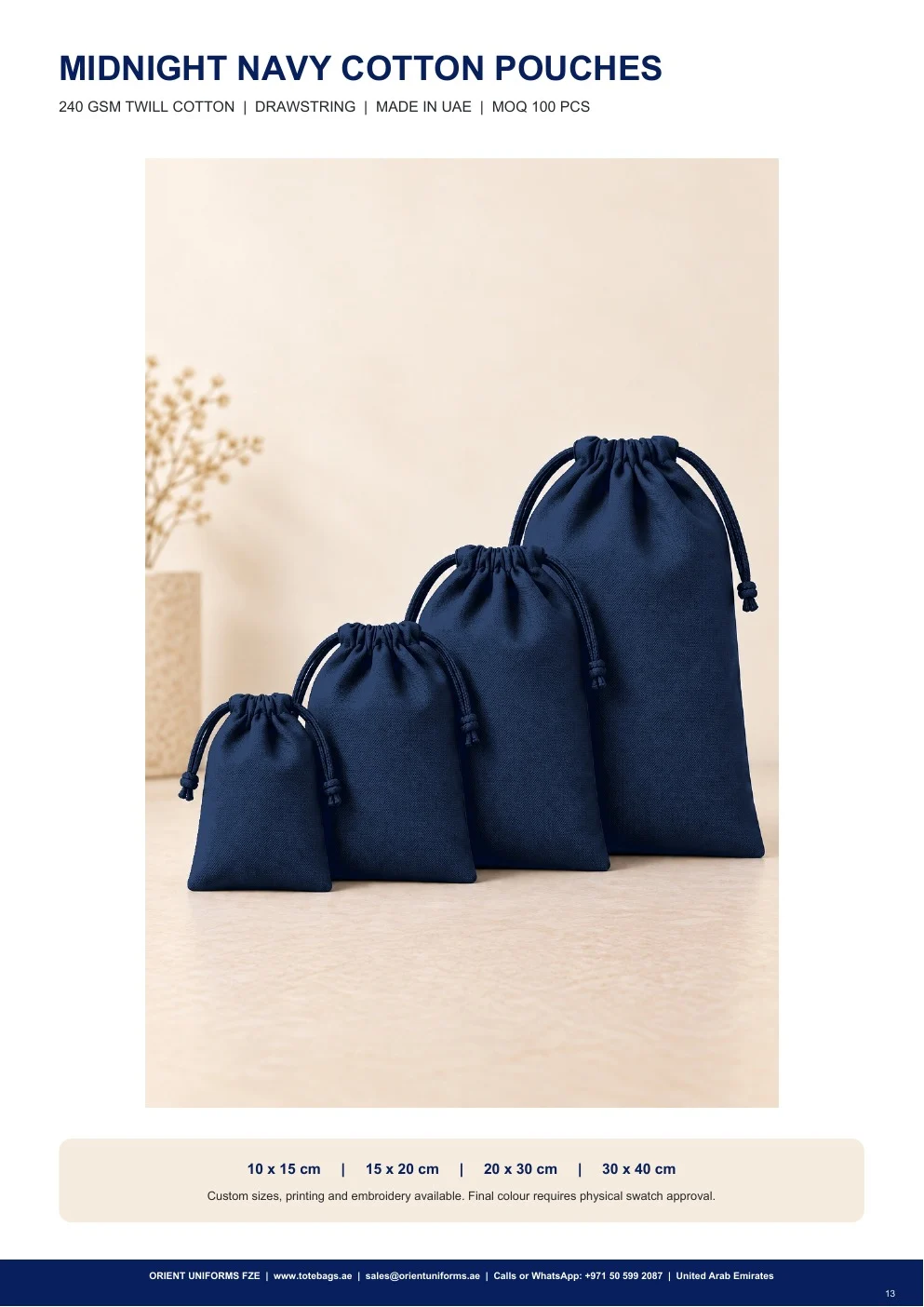 Midnight Navy Cotton Drawstring Pouches Midnight Navy Cotton Drawstring Pouches