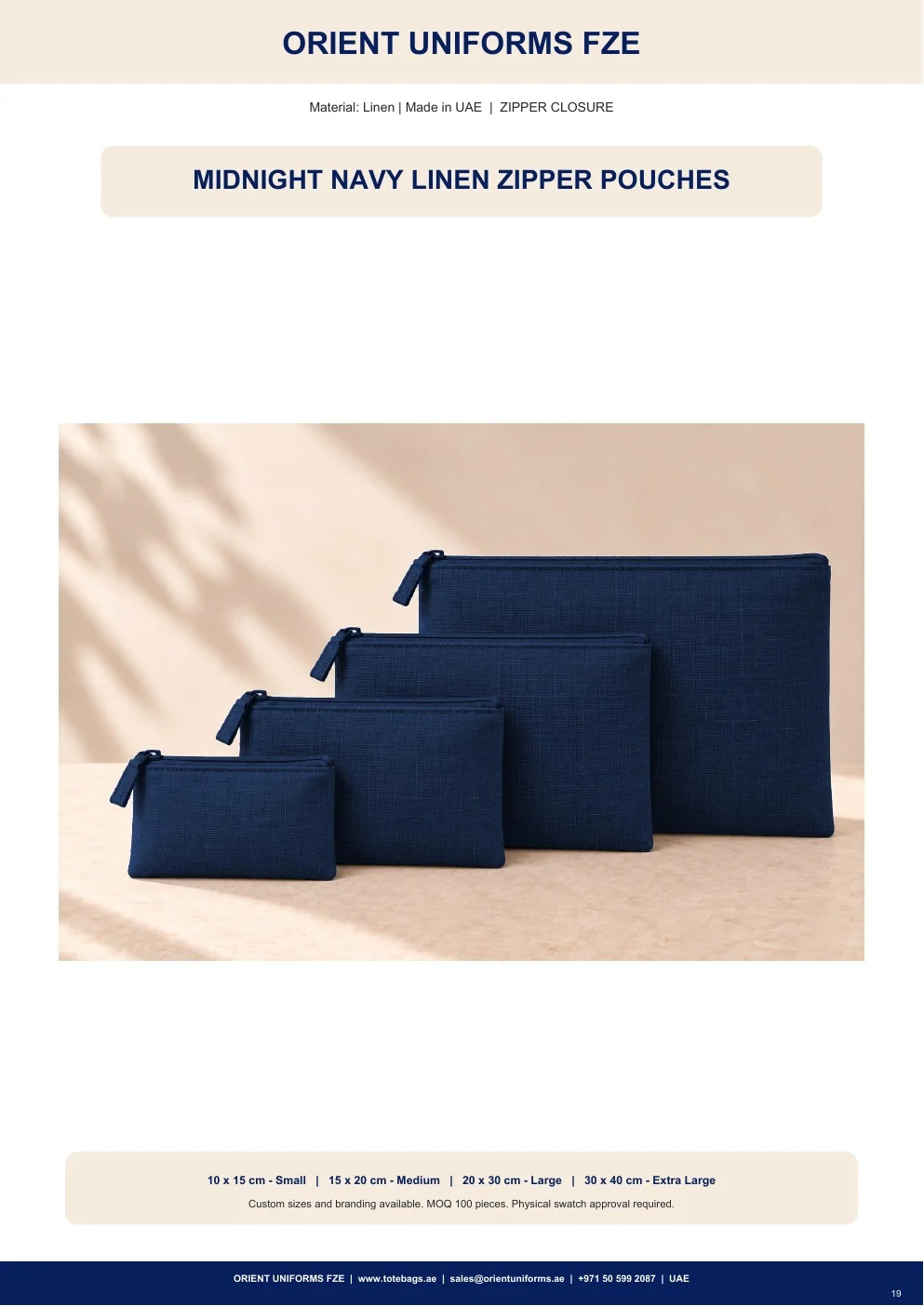 Midnight Navy Linen Zipper Pouches