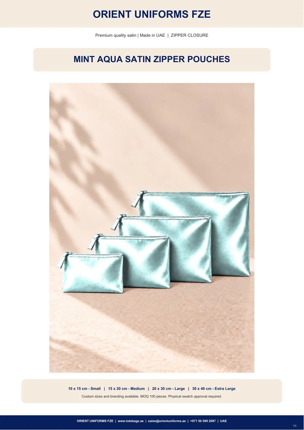 Mint Aqua Satin Zipper Pouches