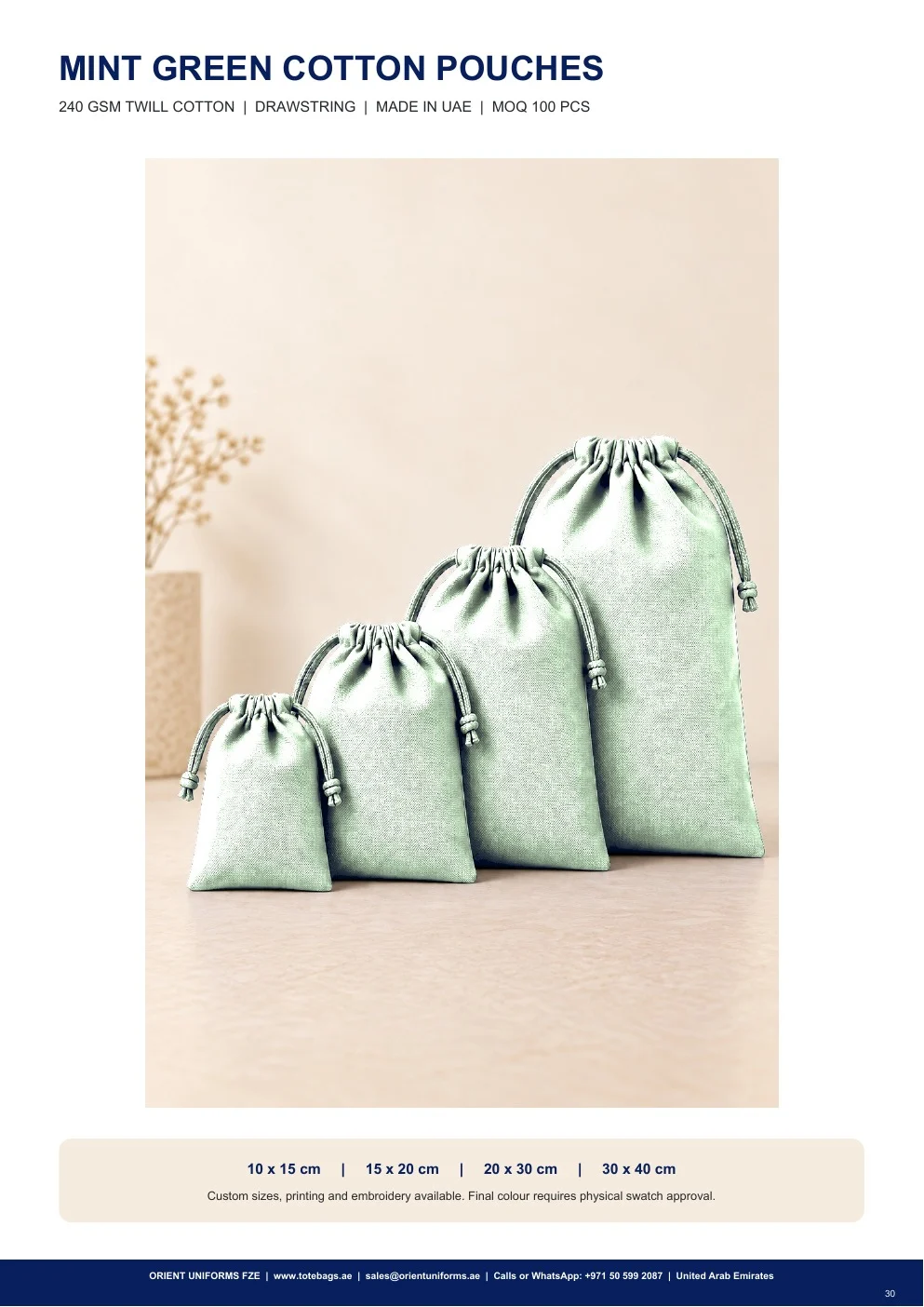 Mint Green Cotton Drawstring Pouches Mint Green Cotton Drawstring Pouches