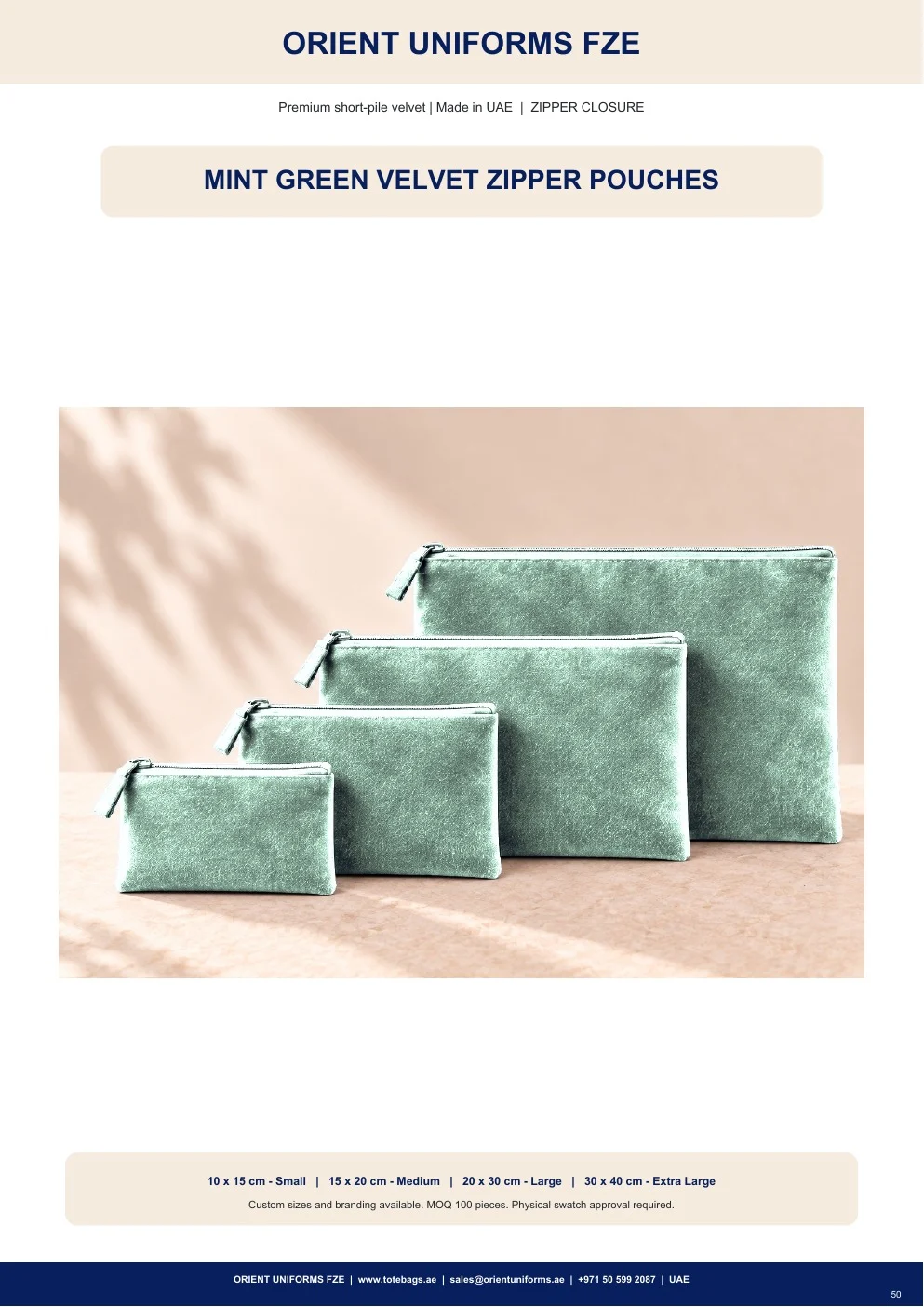 Mint Green Velvet Zipper Pouches