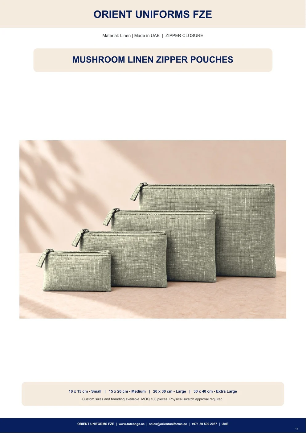 Mushroom Linen Zipper Pouches
