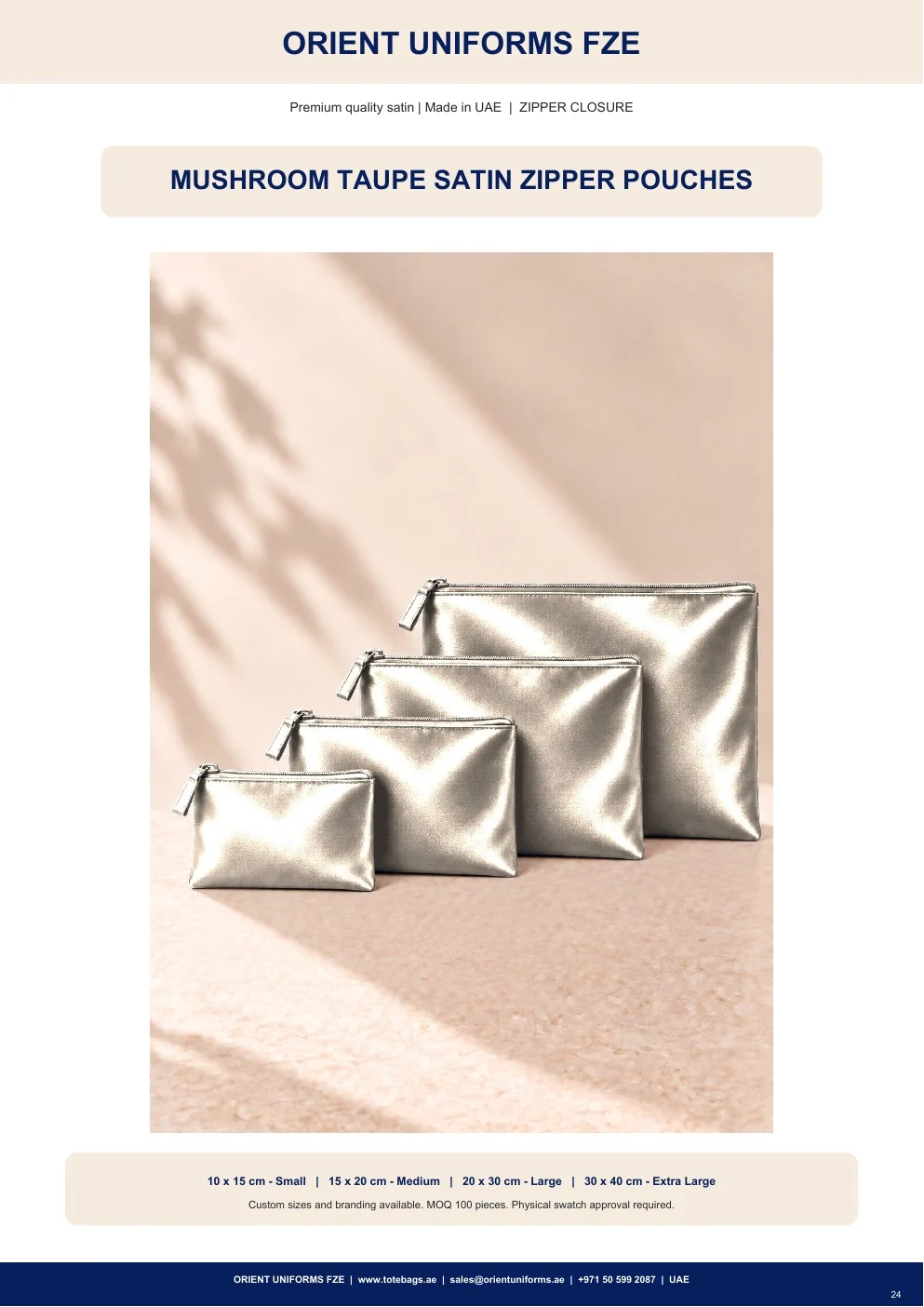 Mushroom Taupe Satin Zipper Pouches