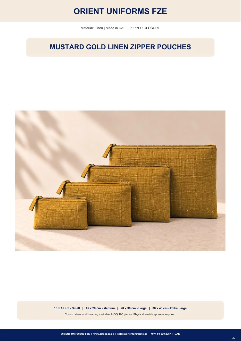 Mustard Gold Linen Zipper Pouches