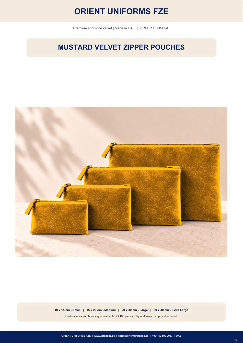 Mustard Velvet Zipper Pouches