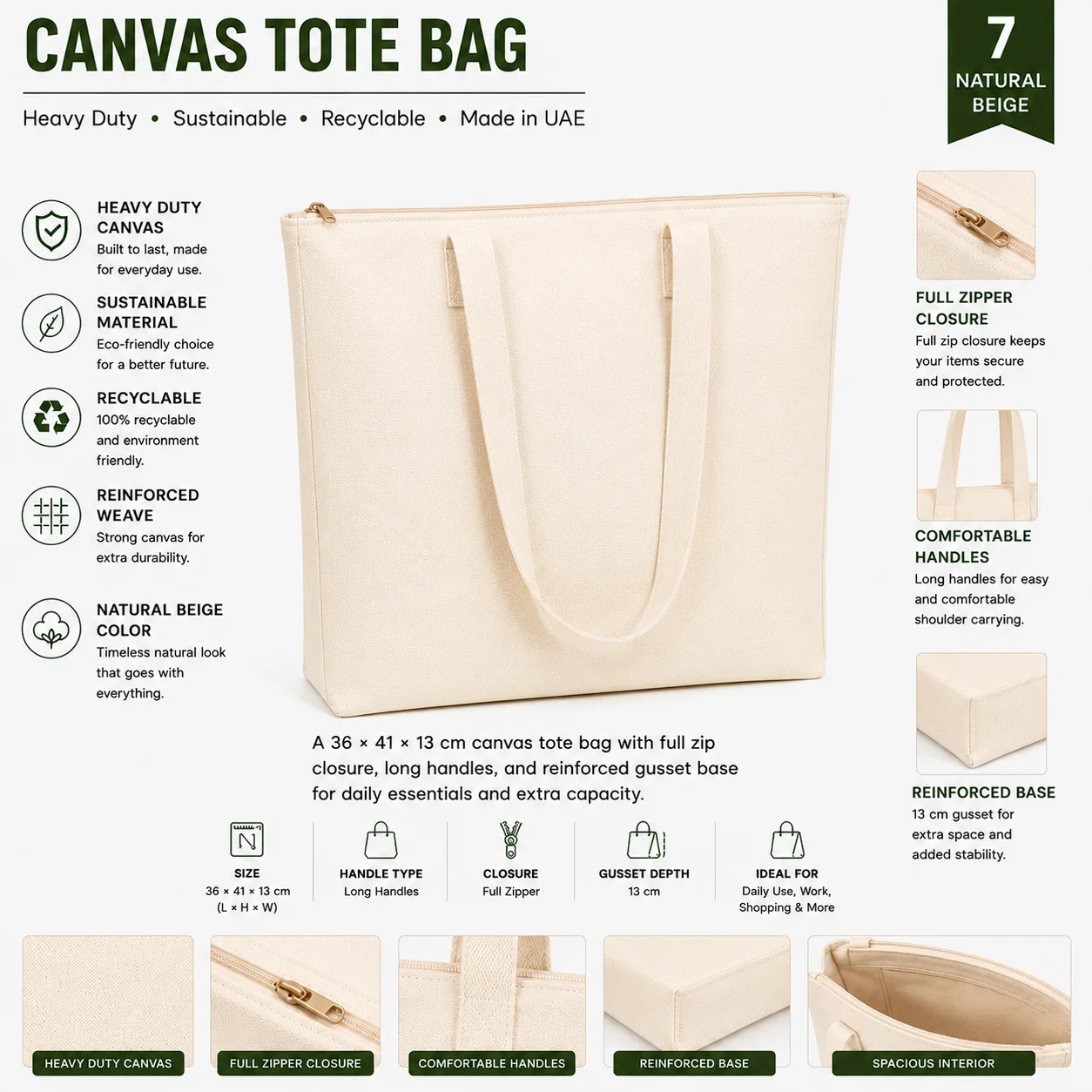 Natural Beige Canvas Tote Bag Business Shopper