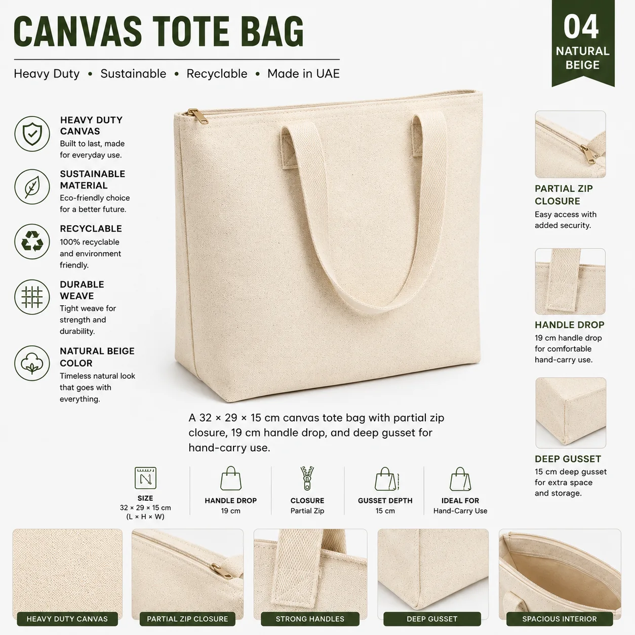 Natural Beige Canvas Tote Bag Conference Shopper