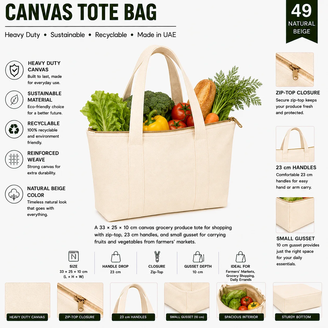 Natural Beige Canvas Tote Bag Corporate Shopper