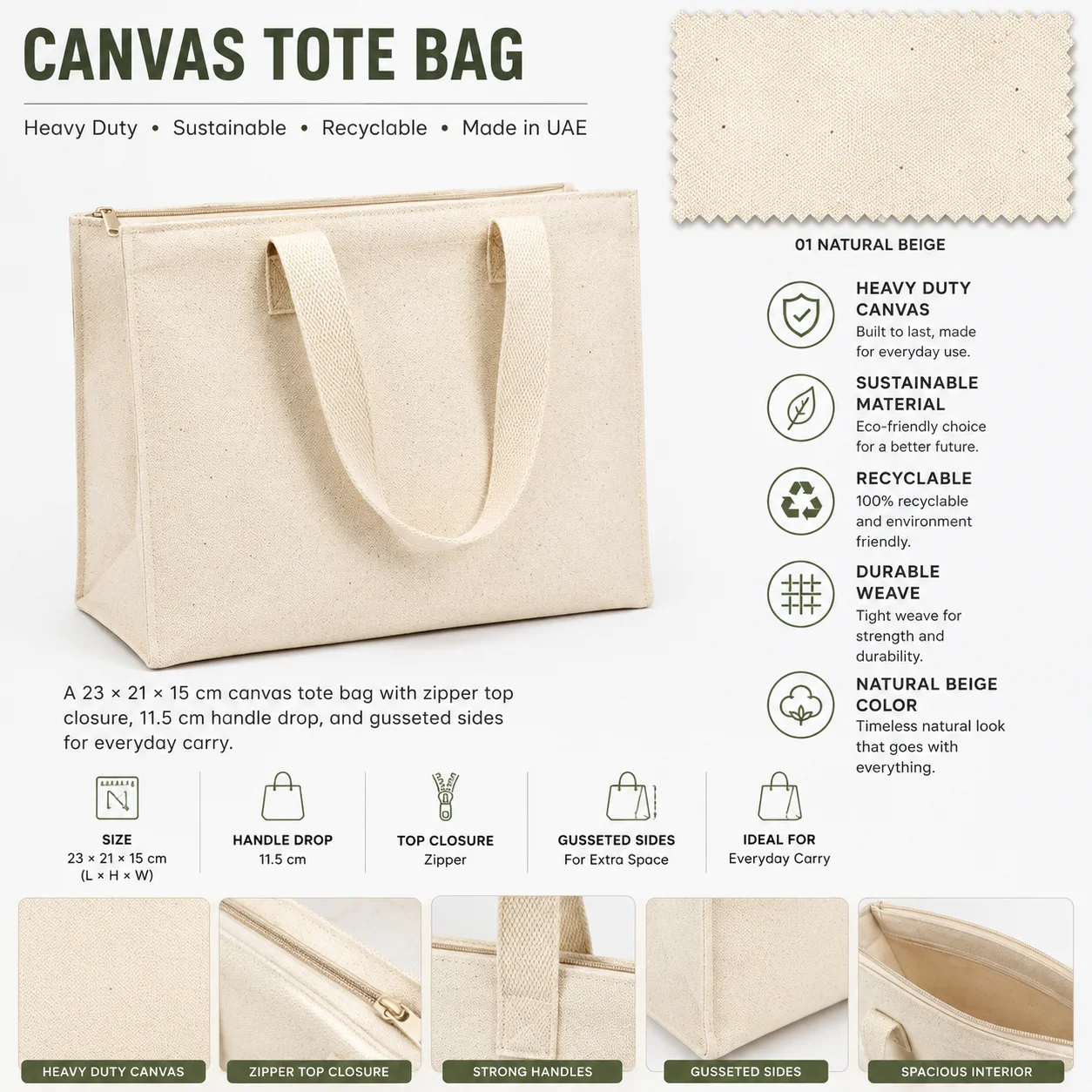 Natural Beige Canvas Tote Bag Custom Shopper