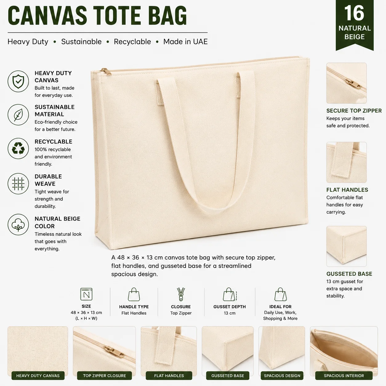 Natural Beige Canvas Tote Bag Everyday Shopper