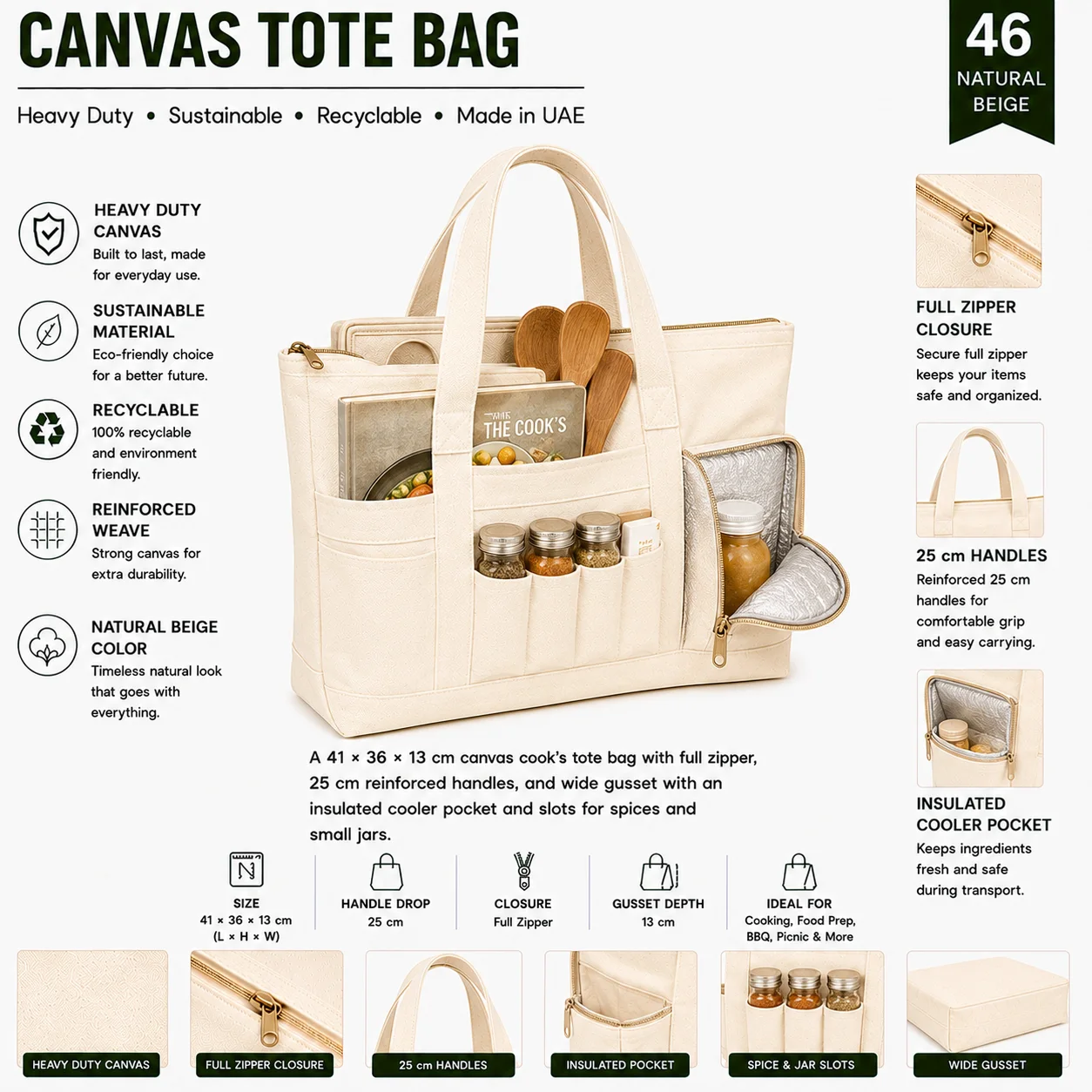 Natural Beige Canvas Tote Bag General Purpose Shopper
