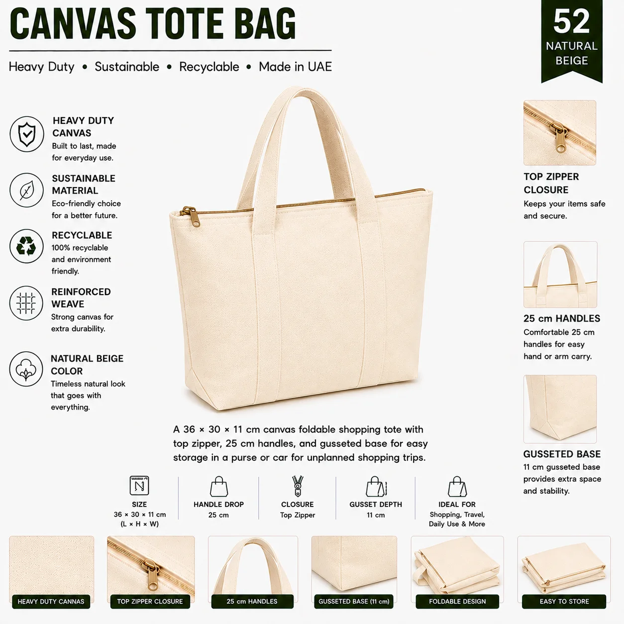 Natural Beige Canvas Tote Bag Gift Shopper