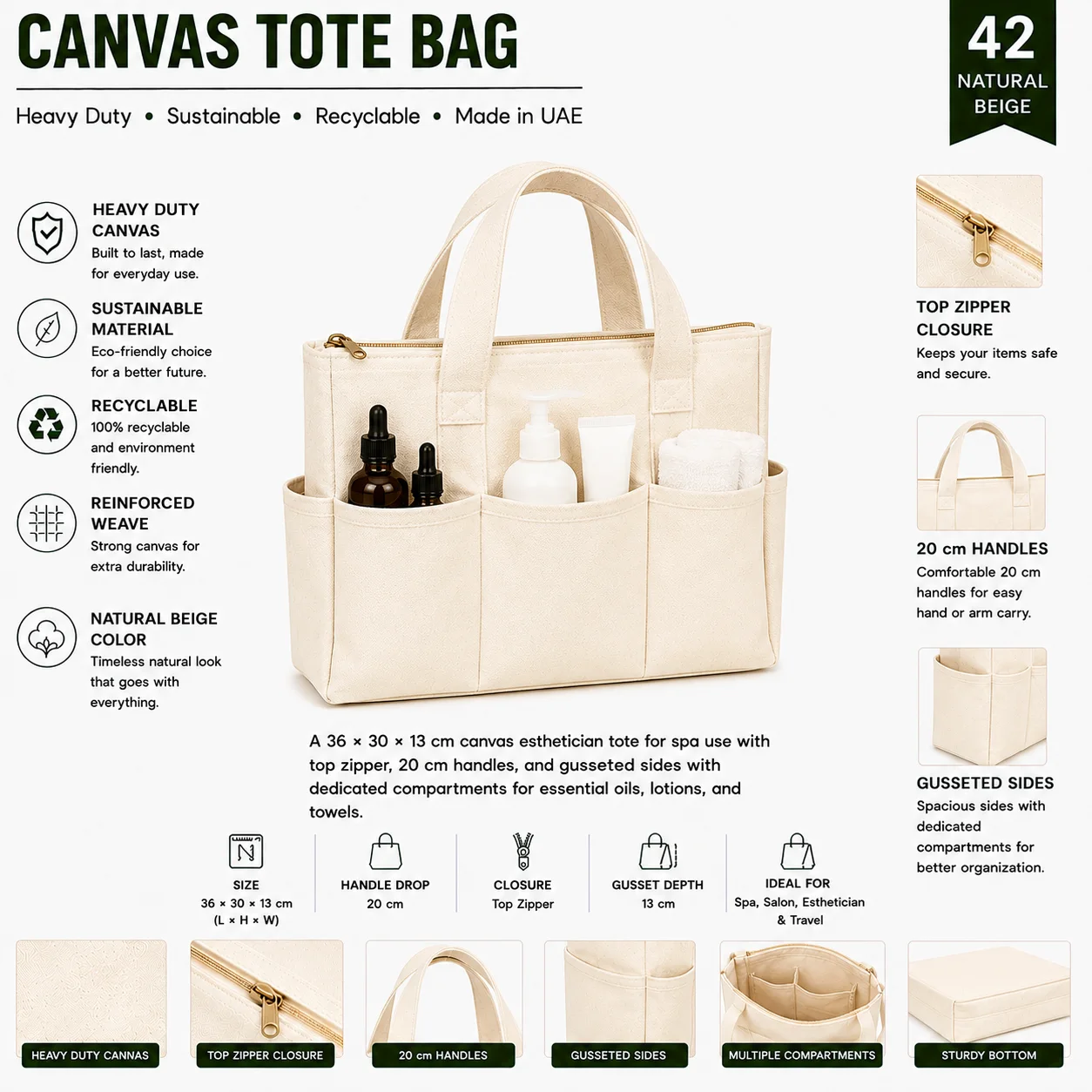 Natural Beige Canvas Tote Bag Market Shopper