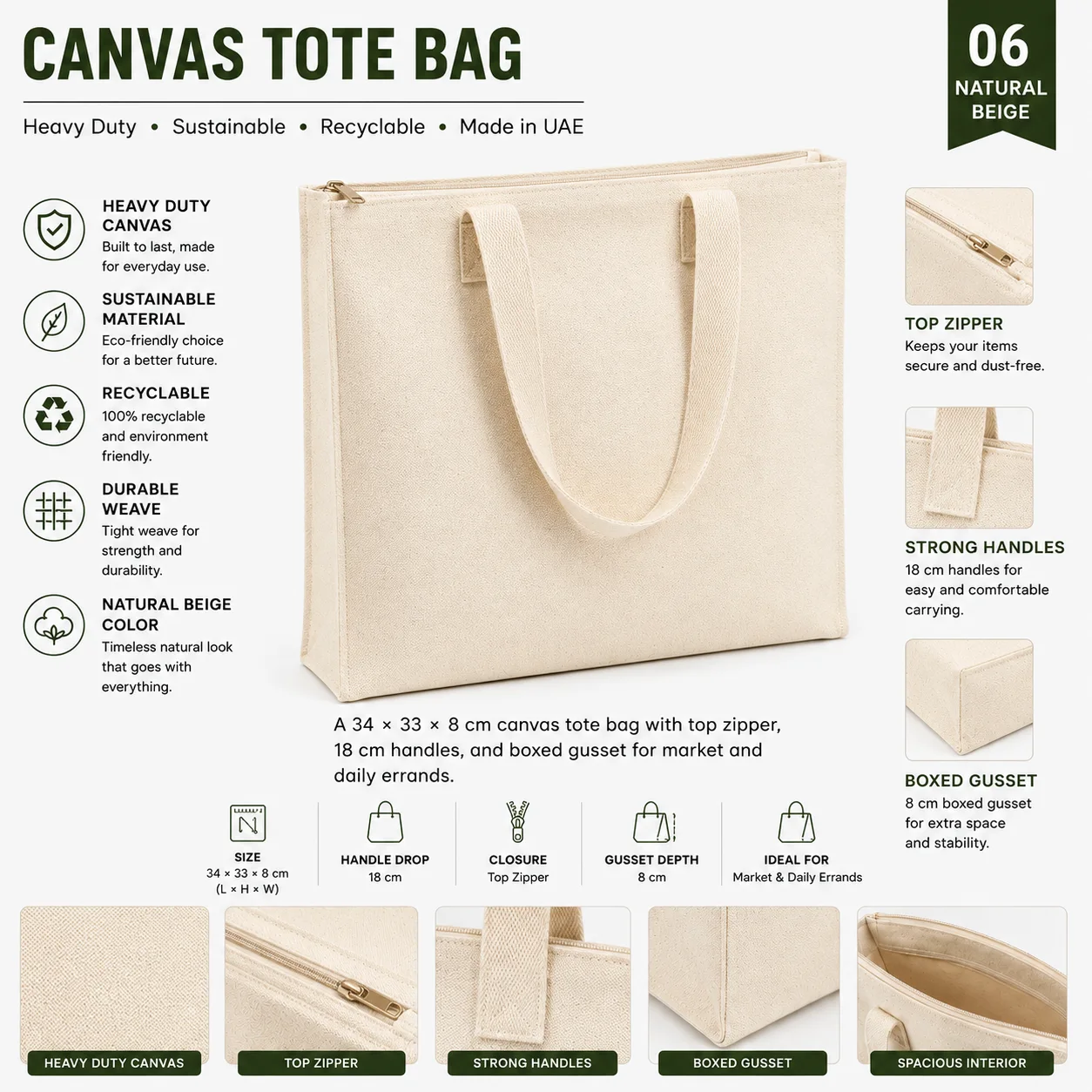 Natural Beige Canvas Tote Bag Premium Shopper