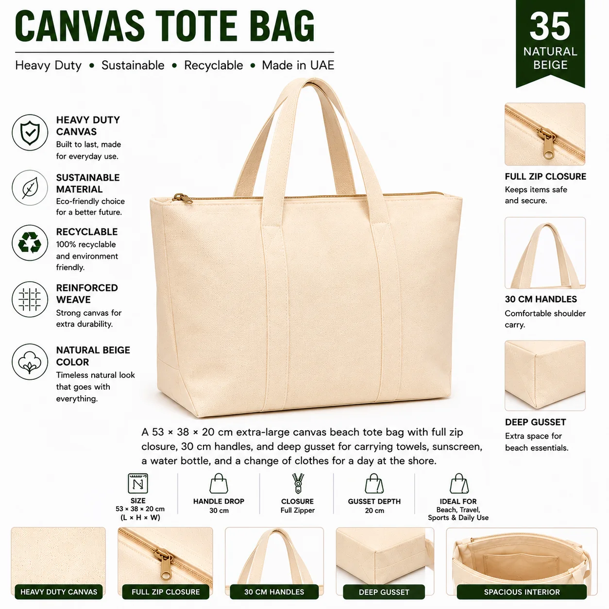 Natural Beige Canvas Tote Bag Presentation Shopper
