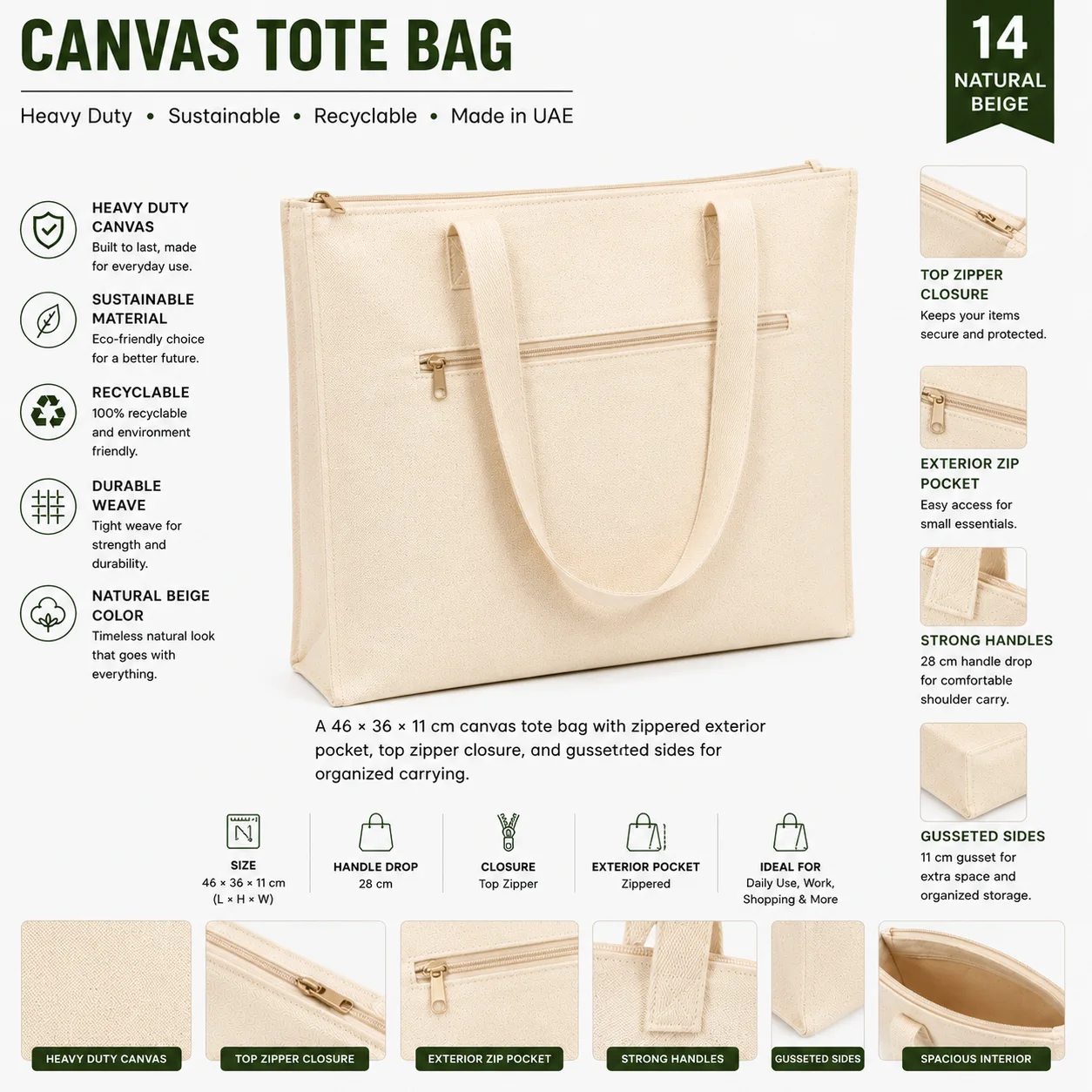 Natural Beige Canvas Tote Bag Promotional Shopper