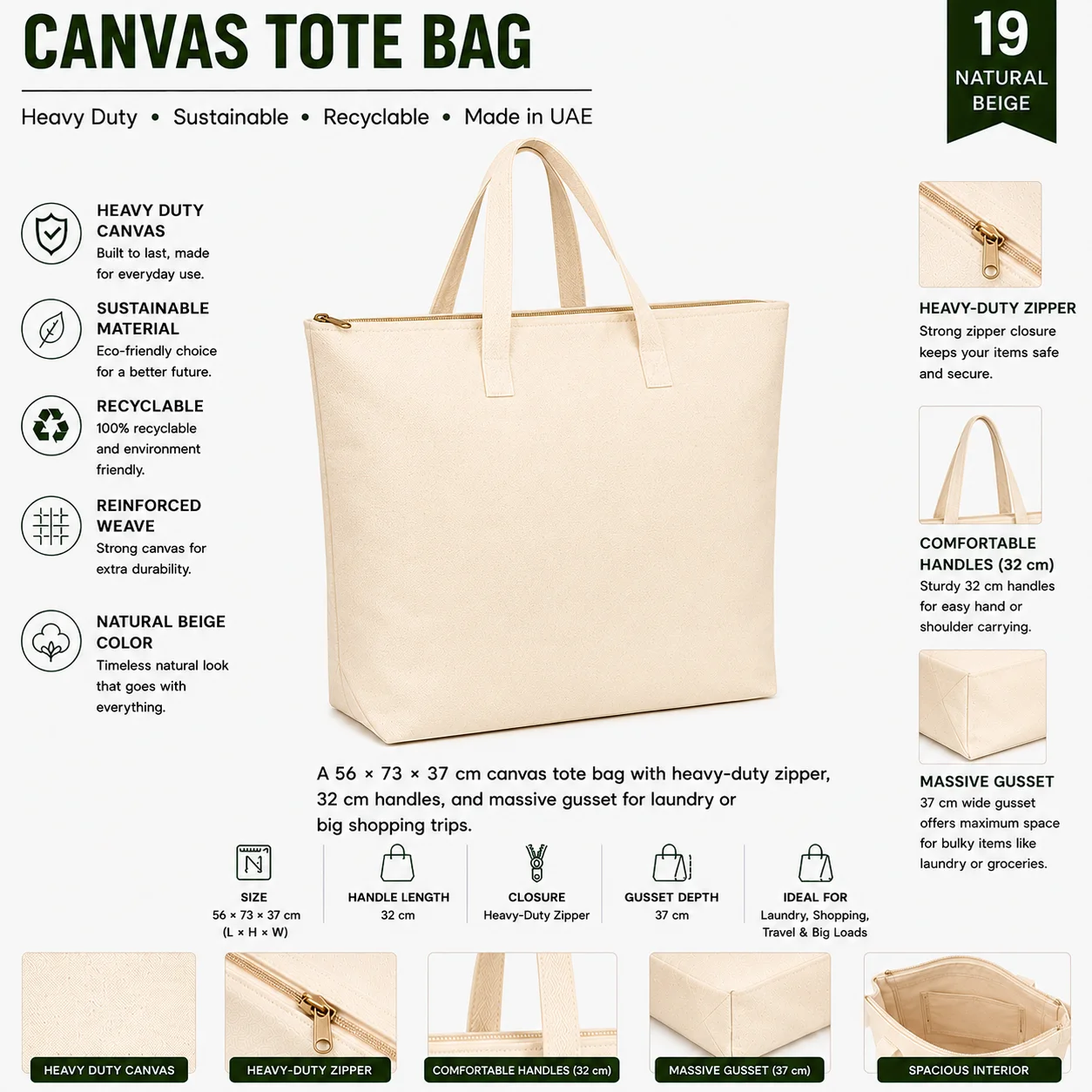 Natural Beige Canvas Tote Bag Retail Shopper