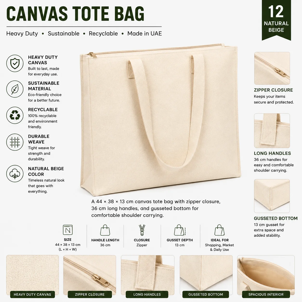 Natural Beige Canvas Tote Bag Simple Shopper
