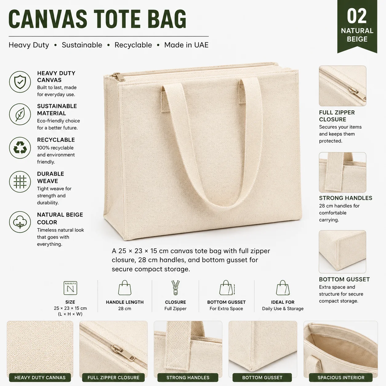 Natural Beige Canvas Tote Bag Utility Shopper