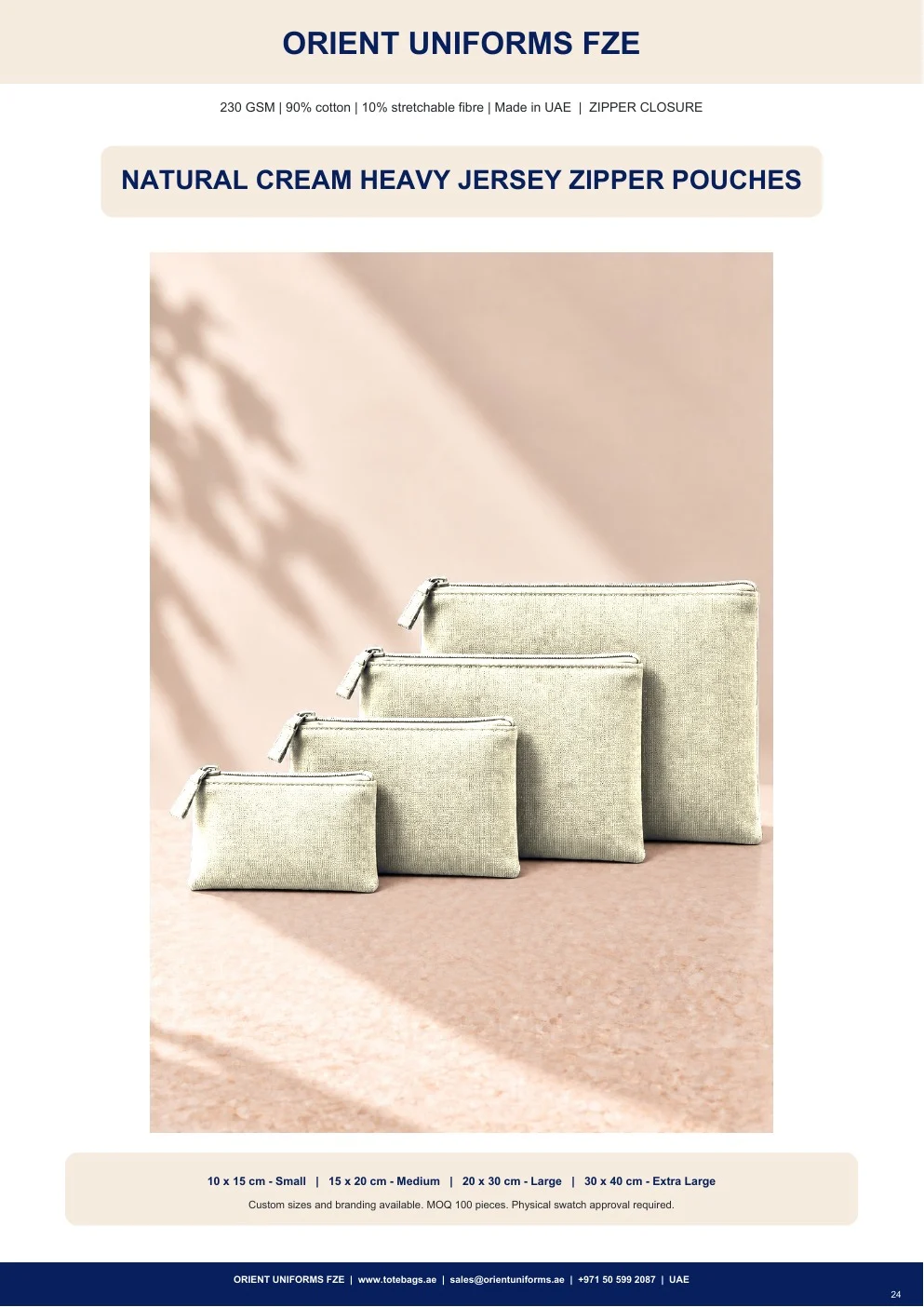 Natural Cream Heavy Jersey Zipper Pouches