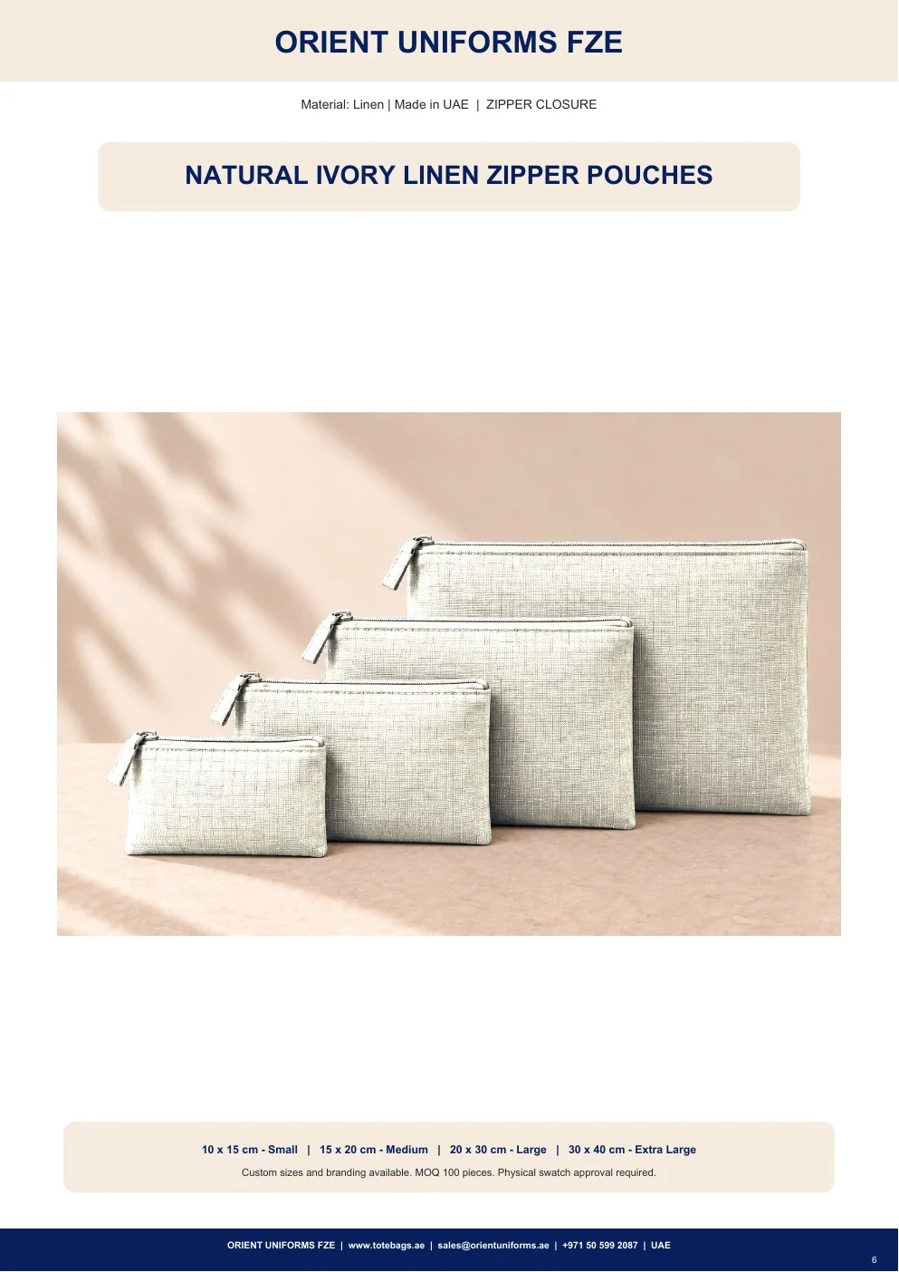 Natural Ivory Linen Zipper Pouches