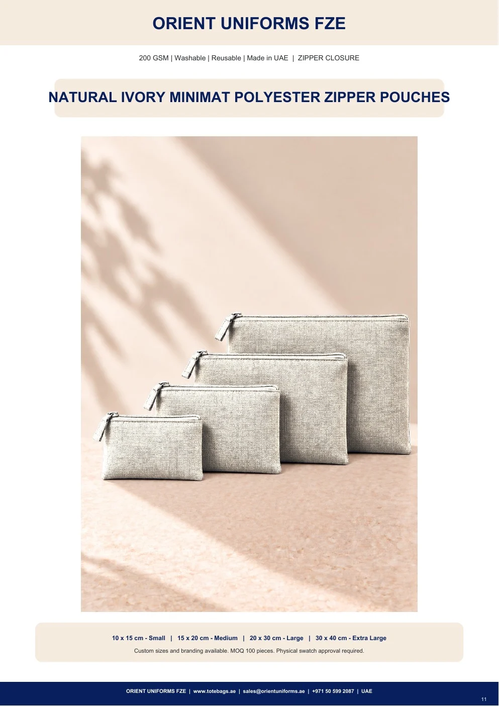 Natural Ivory Minimat Polyester Zipper Pouches