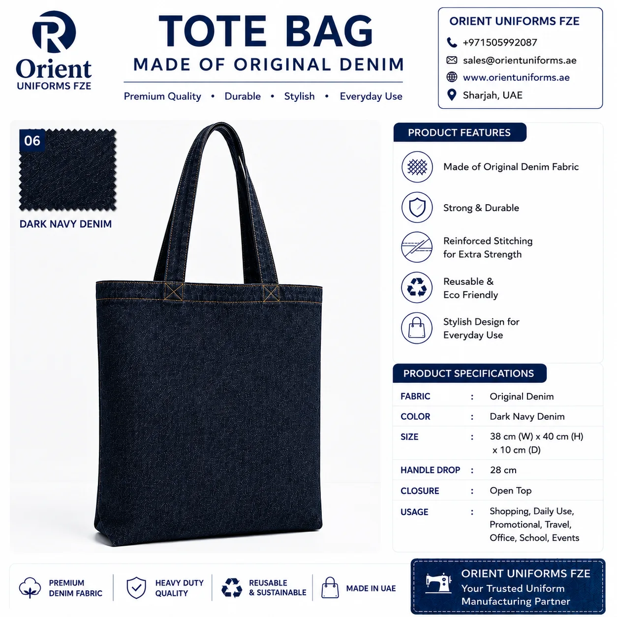 Navy Blue Denim Tote Bag Corporate Shopper