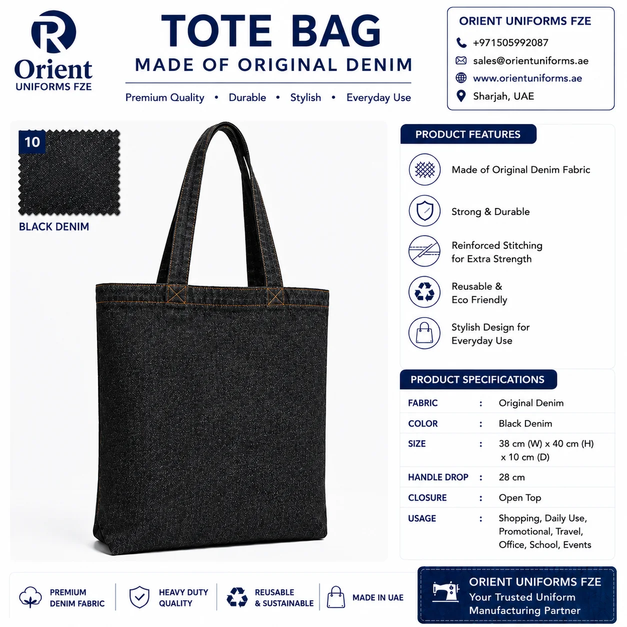 Navy Blue Denim Tote Bag Everyday Shopper